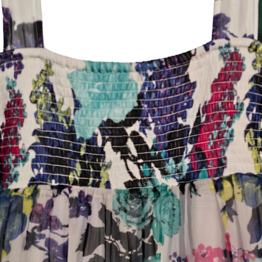 Chelsea & Theodore Floral Flowy Maxi Smocked Back Tiered Chiffon Dress Sz M - Picture 10 of 13